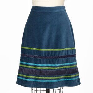Boden Blue A-Line Skirt with Green and Navy Stripes